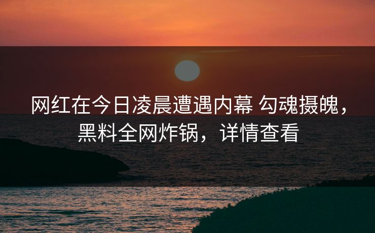 网红在今日凌晨遭遇内幕 勾魂摄魄,黑料全网炸锅,详情查看 网红在今日凌晨遭遇内幕 勾魂摄魄,黑料全网炸锅,详情查看