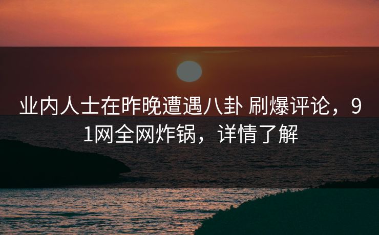 业内人士在昨晚遭遇八卦 刷爆评论，91网全网炸锅，详情了解