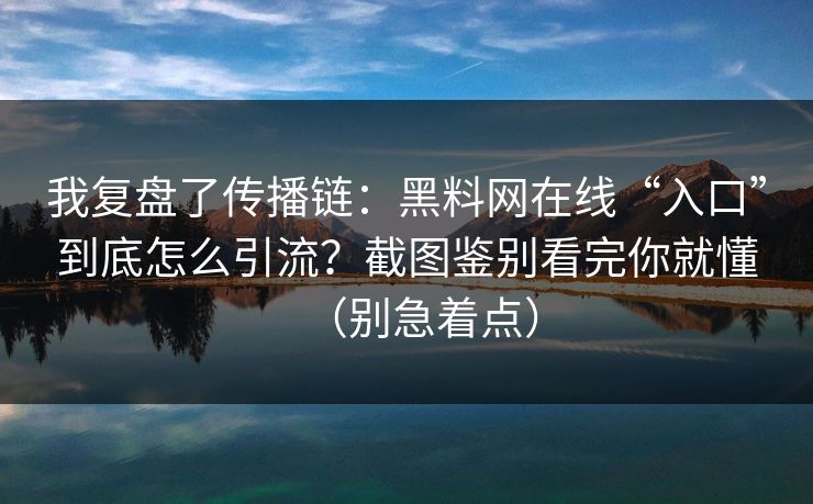 我复盘了传播链：黑料网在线“入口”到底怎么引流？截图鉴别看完你就懂（别急着点）